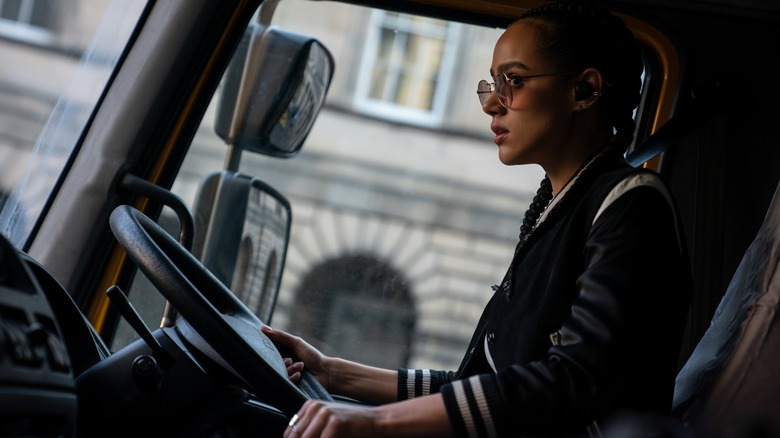 Nathalie Emmanuel Ramsey driving truck