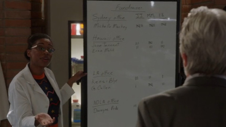 Kasie and her whiteboard filled with names on "NCIS"