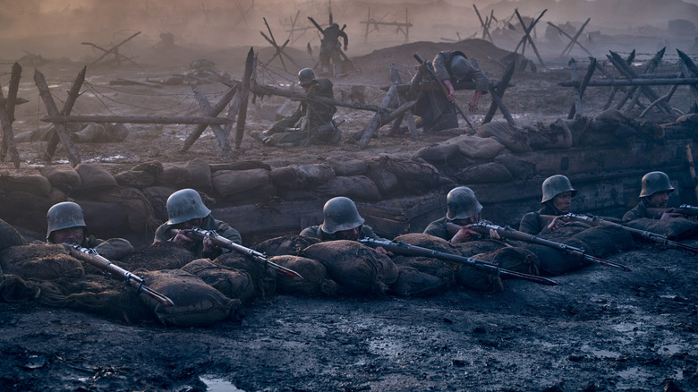 German soldiers taking aim