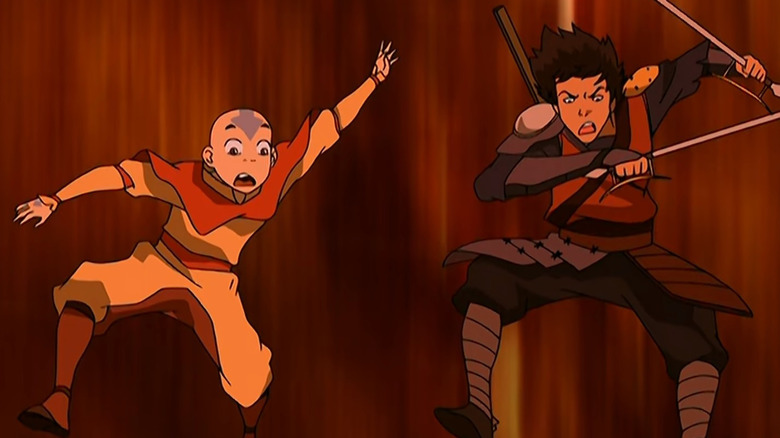 Aang and Jet falling