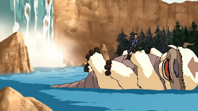 Sokka cleaning gunk from Appa's toes