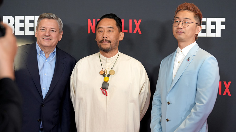 Ted Sarandos, David Choe, and Lee Jung Jin at the premiere of Beef