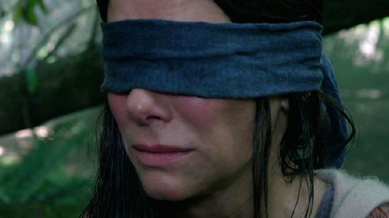 Sandra Bullock blindfolded in Birdbox