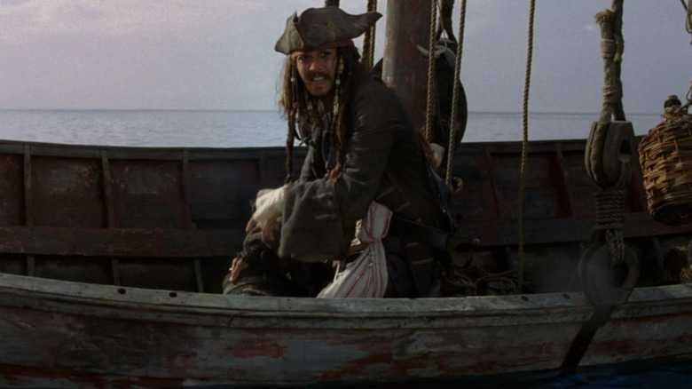 Jack Sparrow sitting in boat