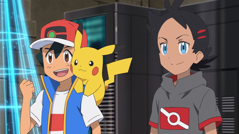 Ash Ketchum, Pikachu, and Goh in Pokémon Journeys