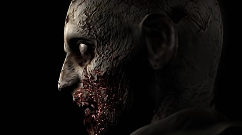 A monster looking off-screen in Resident Evil