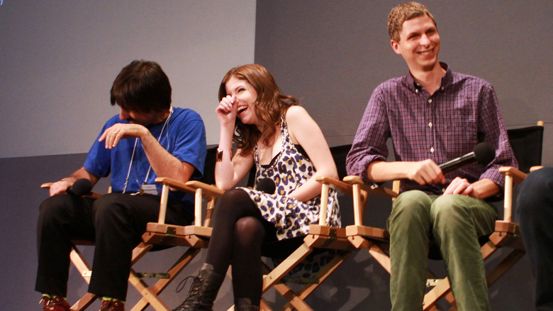 Jason Schwartzman, Anna Kendrick, and Michael Cera laughing