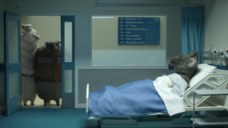 Stop motion mouse lying in a hospital bed in The House