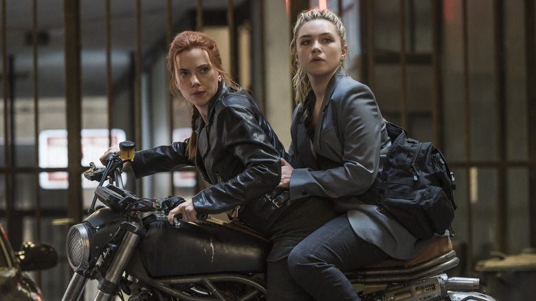 Natasha and Yelena on a motorcycle Black Widow