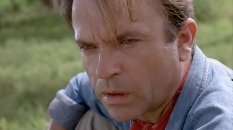 Sam Neill as Dr. Alan Grant in the original Jurassic Park viewing dinosaurs for the first time