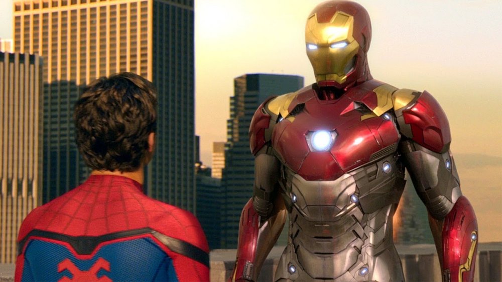 Tom Holland as Spider-Man and Iron Man in Spider-Man: Homecoming