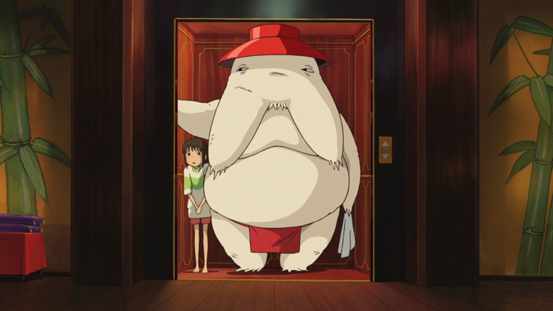 Chihiro in the elevator with the Radish Spirit 