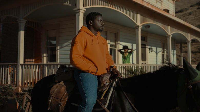 OJ on horse at house