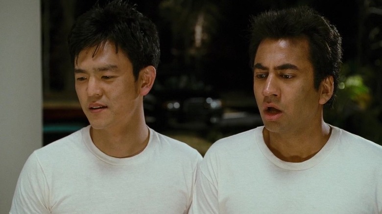 Harold and Kumar gazing downward