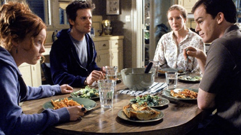 Nate, David, Ruth and Clair eating at a table