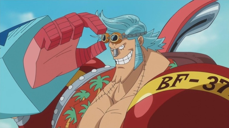 One Piece's Franky holding goggles