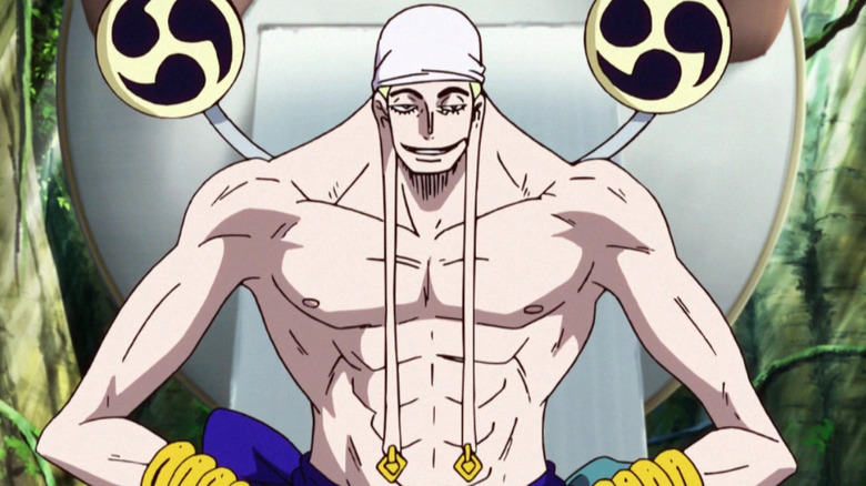 Enel sitting shirtless