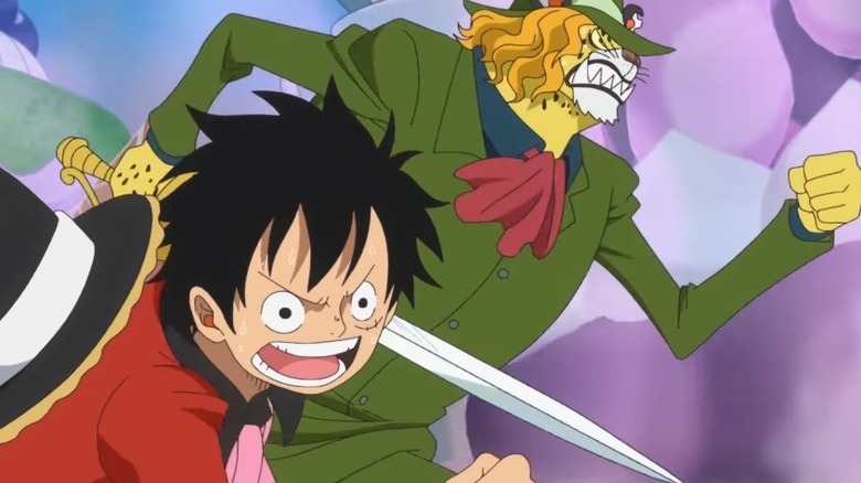 Luffy fighting with an ally