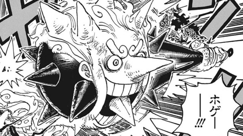 Kaido hits Luffy with bat 