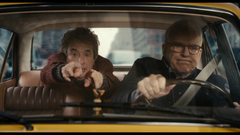 Martin Short and Steve Martin drive a yellow cab on Only Murders in the Building