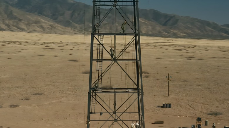 Workers constructing the Trinity test site