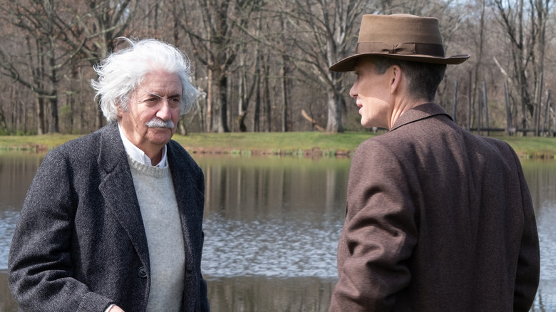 Einstein talking with Oppenheimer