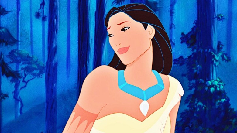 Pocahontas glancing to her side smiling