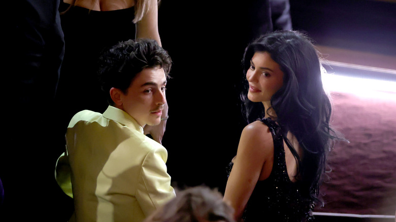 Timothee Chalamet and Kylie Jenner seated at the Oscars