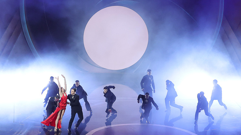 Margaret Qualley performing in the James Bond tribute at the Academy Awards