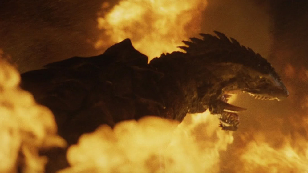 Gamera walking in fire