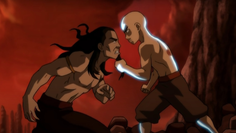 Aang grabbing  Fire Lord Ozai's beard