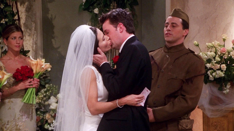 Monica and Chandler kissing on Friends