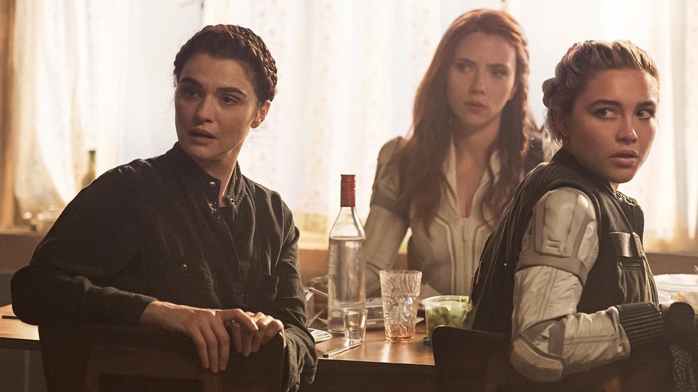 Florence Pugh, Scarlett Johansson, and Rachel Weisz in Black Widow