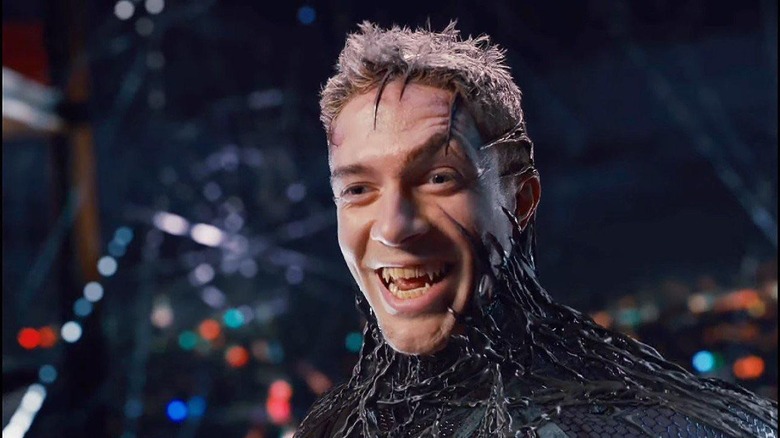 Venom's symbiote reveals the smiling face of Eddie Brock in "Spider-Man 3" (2007)