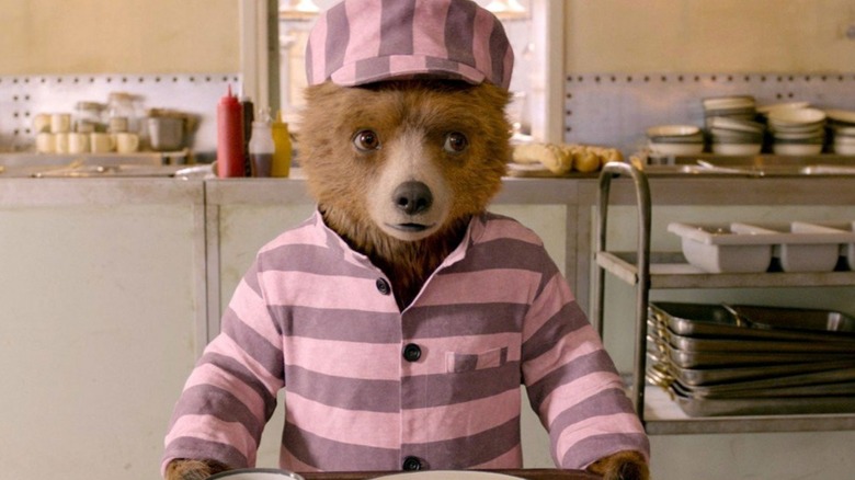 Paddington Bear wearing prison garb