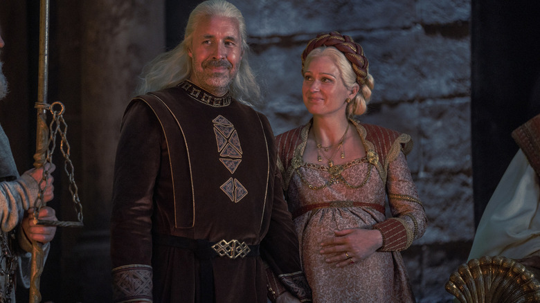 King Viserys smiling with his wife