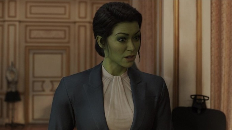 She-Hulk wearing a blouse and jacket