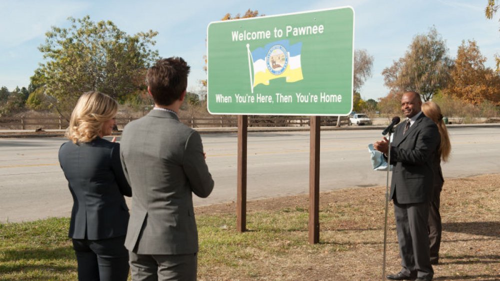 Pawnee's town sign in Parks and Recreation