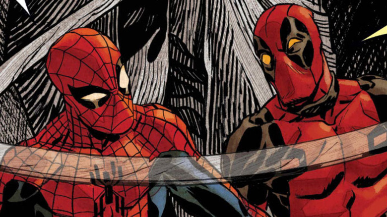 Spider-Man and Deadpool looking at each other