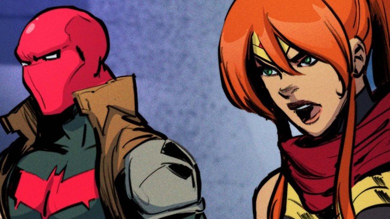 Artemis and Red Hood standing together