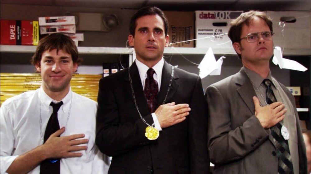 John Krasinski, Steve Carell, and Rainn Wilson on the "Office Olympics" episode of The Office