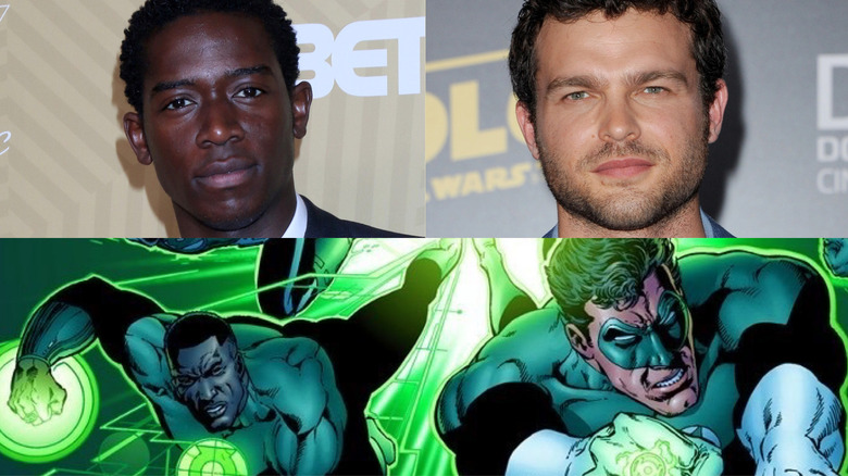 Alden Ehrenreich, Damson Idris, and Green Lanterns side by side