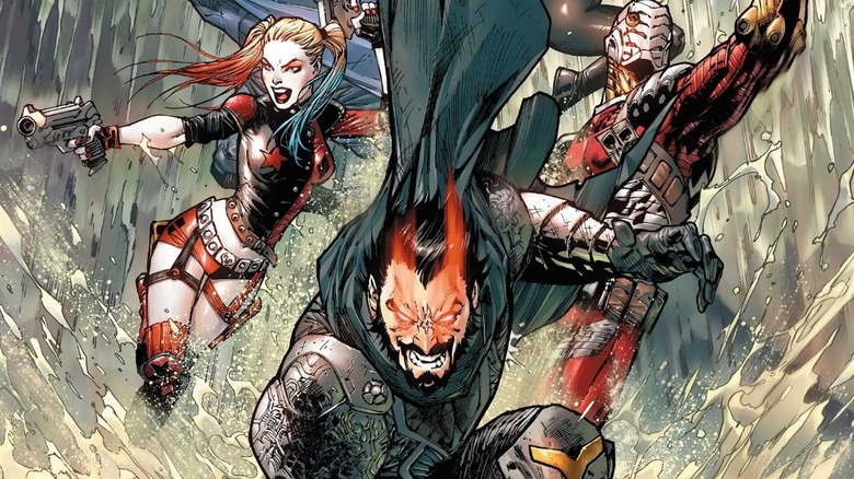 General Zod Harley Quinn and Deadshot jumping into battle