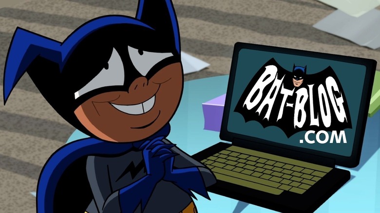 Bat-Mite with a laptop