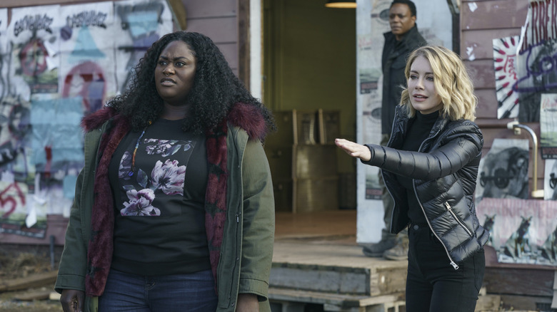 Danielle Brooks, Chukwudi Iwuji, and Jennifer Holland reacting in "Peacemaker"