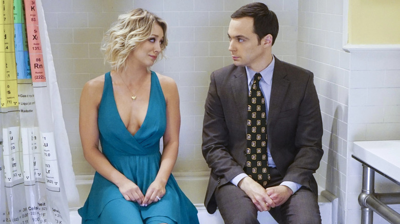 Penny and Sheldon in bathroom