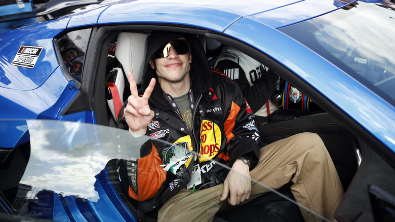 Pete Davidson in NASCAR vehicle