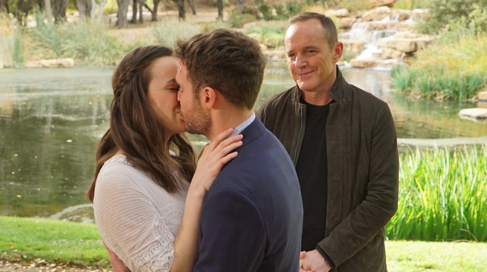 Agent Phil Coulson officiates the Fitzsimmons wedding on Agents of SHIELD