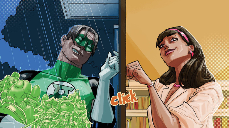 Green Lantern and Carol Ferris knocking on the door