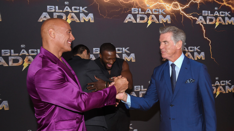 Dwayne Johnson and Pierce Brosnan at the premiere of Black Adam